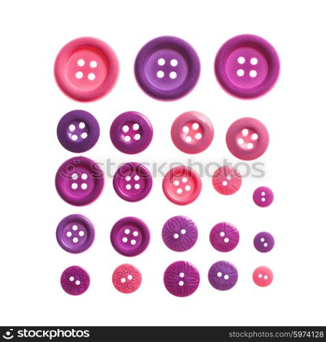 Pink and violet buttons isolated on white. The buttons isolated