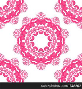 Pink and white hand drawn tile seamless ornamental watercolor paint pattern. Elegant wreath design for fabric and wallpapers, backgrounds and page fill.. Abstract seamless ornamental watercolor arabesque medallion flower decorative tile pattern
