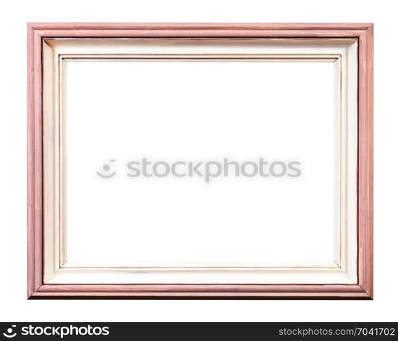 pink and white painted wooden picture frame with cut out canvas isolated on white background