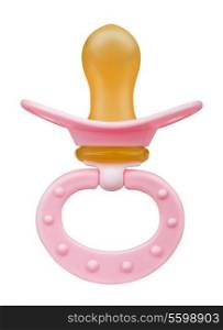Pink baby&rsquo;s pacifier isolated on white