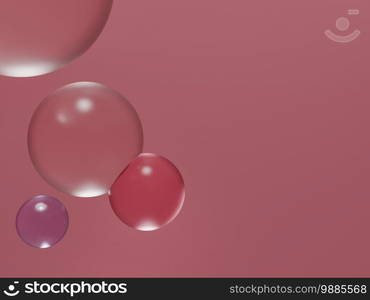 Pink backdrop with bubbles for cosmetic product display. 3d rendering.