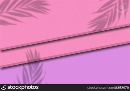 Pink background with a shadow from a palm leaf for the demonstration of cosmetics, products. Promotion and advertising. Top view, flat lay