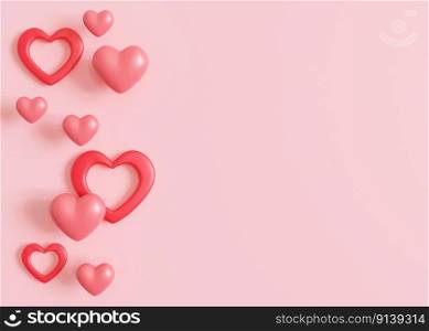 Pink background with hearts and copy space. Valentine’s Day, Mother’s Day, Wedding backdrop. Empty space for advertising text, invitation, logo. Postcard, greeting card design. Love symbol. 3D render. Pink background with hearts and copy space. Valentine’s Day, Mother’s Day, Wedding backdrop. Empty space for advertising text, invitation, logo. Postcard, greeting card design. Love symbol. 3D render.