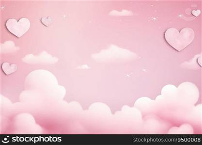 Pink background with hearts, clouds and copy space. It’s a girl backdrop with empty space for text. Baby shower or birthday invitation, party. Women’s Day. Baby girl birth announcement. Generative AI. Pink background with hearts, clouds and copy space. It’s a girl backdrop with empty space for text. Baby shower or birthday invitation, party. Women’s Day. Baby girl birth announcement. Generative AI.
