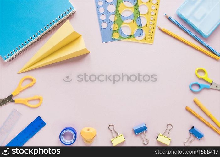 pink background with school supplies . Resolution and high quality beautiful photo. pink background with school supplies . High quality and resolution beautiful photo concept