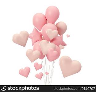 Pink balloons and hearts flying in the air, isolated on white background. Valentine&rsquo;s Day, Wedding, Anniversary. Birthday, celebration, element for event card. Mothers Day. Cut out. 3D render. Pink balloons and hearts flying in the air, isolated on white background. Valentine&rsquo;s Day, Wedding, Anniversary. Birthday, celebration, element for event card. Mothers Day. Cut out. 3D render.