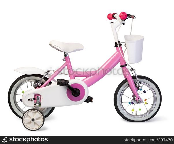 pink bicycle for children isolated on white background. pink bicycle for children