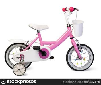pink bicycle for children isolated on white background. pink bicycle for children