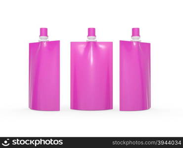 Pink blank juice bag packaging with spout lid, clipping path included. Plastic pack mock up for liquid product like fruit juice, milk or jelly, Ready for design and artwork&#xA;