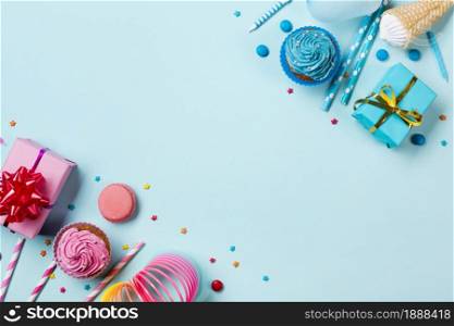 pink blue colored party items with confectionery colored backdrop . Resolution and high quality beautiful photo. pink blue colored party items with confectionery colored backdrop . High quality and resolution beautiful photo concept