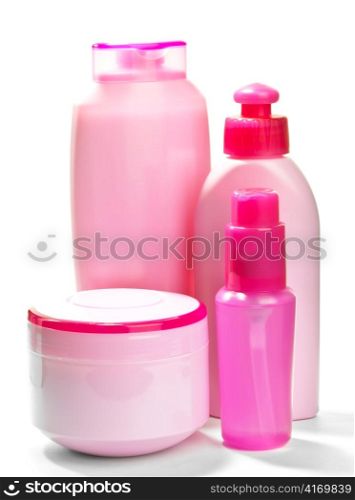 Pink bottles for cosmetics