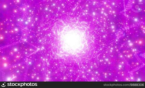 Pink bright glowing sci-fi space particle galaxy 3d illustration background wallpaper design artwork