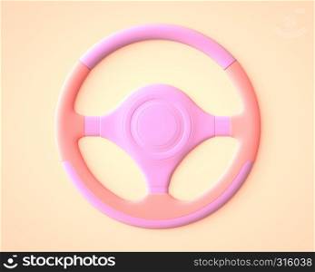 Pink car steering wheel. 3D rendering. Pink car steering wheel