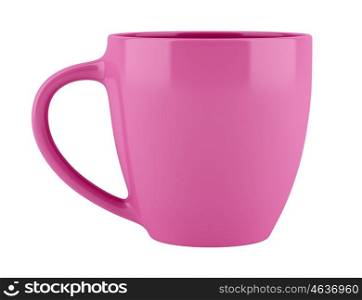 pink ceramic cup isolated on white background. 3d illustration