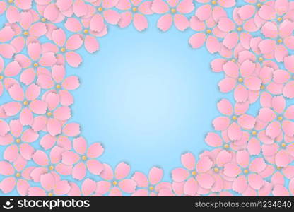 Pink Cherry Blossom Sakura flowers blooming background with copy space, paper cut style, Vector illustration