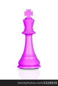 Pink chess piece king isolated on a white background