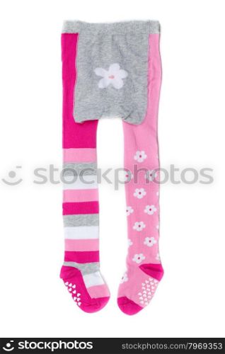 Pink children&rsquo;s tights. Isolate on white.