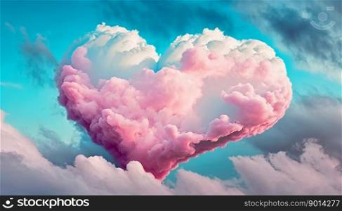 Pink cloud in shape of a Valentine&rsquo;s heart. love. Generative AI.