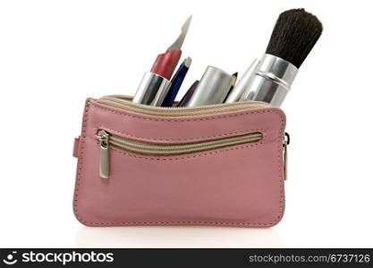 pink cosmetic bag on a white background