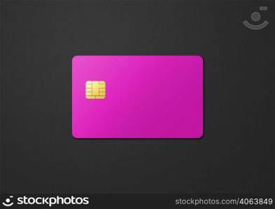 Pink credit card template isolated on a black background. 3D illustration. Pink credit card on a black background