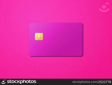 Pink credit card template isolated on a color background. 3D illustration. Pink credit card on a color background