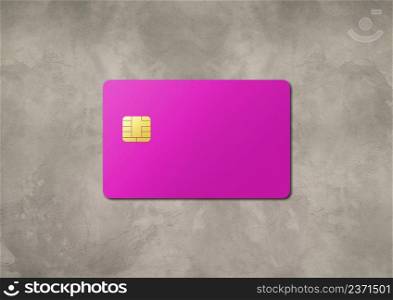 Pink credit card template on a concrete background. 3D illustration. Pink credit card on a concrete background