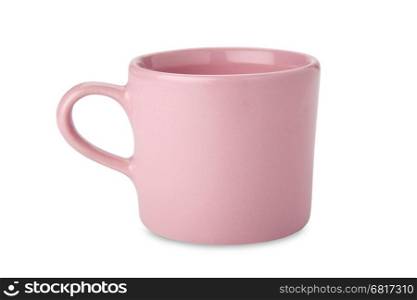 Pink cup isolated on white background with path
