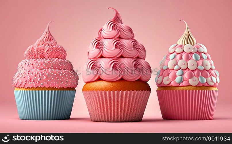 Pink delicious cupcakes for the mother s day or birthday. Generative AI