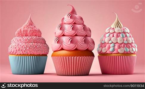 Pink delicious cupcakes for the mother s day or birthday. Generative AI