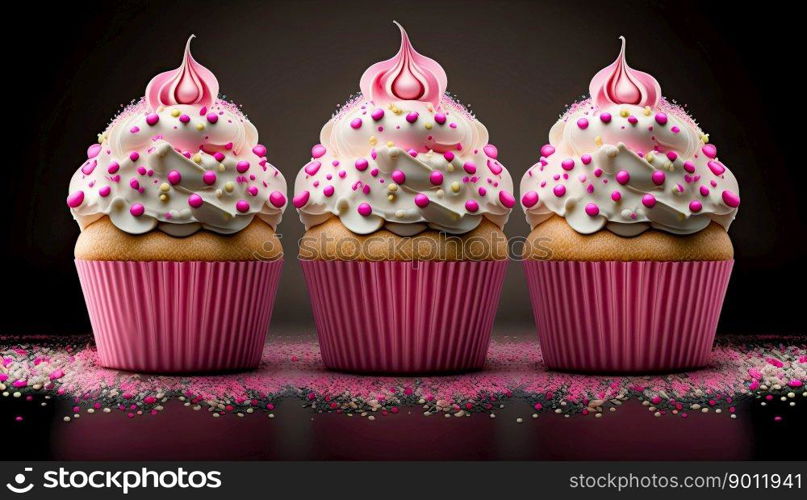Pink delicious cupcakes for the mother s day or birthday. Generative AI
