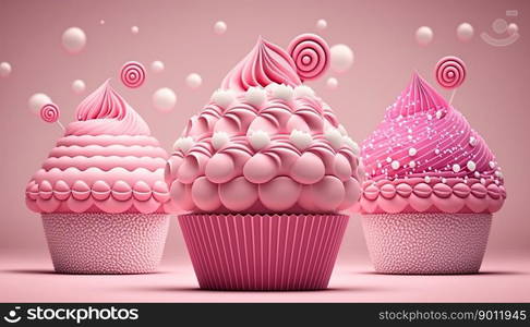 Pink delicious cupcakes for the mother s day or birthday. Generative AI