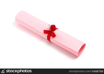 pink diploma scroll isolated on white background