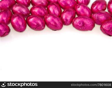 pink easter egg border on white background. easter eggs