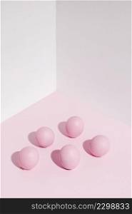 pink easter eggs scattered table