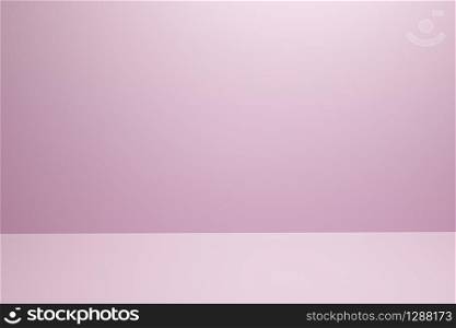 Pink empty Studio room for product placement or as a design template with wall angle in a full frame view