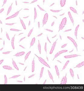 Pink Feathers Seamless Pattern on White Background. Pink Feathers Seamless Pattern