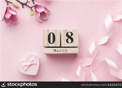 pink feminine elements with 8 march lettering