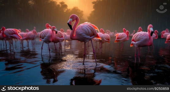 Pink flamingo background. Illustration Generative  AI

