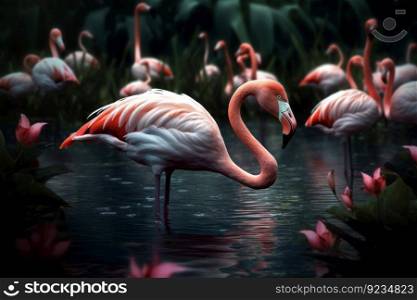 Pink flamingo. Nature bird summer. Generate Ai. Pink flamingo. Generate Ai