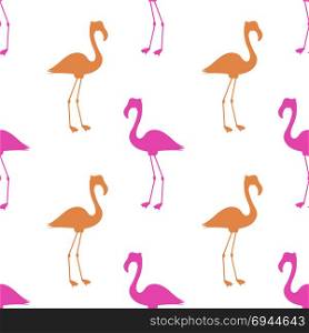 Pink Flamingo Seamless Pattern on White Background. Bird Silhouette Texture. Pink Flamingo Seamless Pattern