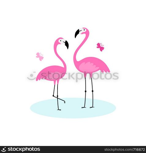 Pink flamingos. Exotic bird. Vector simple design.