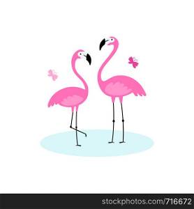 Pink flamingos. Exotic bird. Vector simple design.