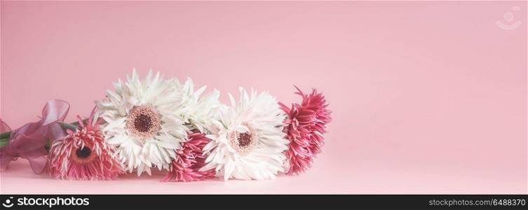 Pink floral banner or template background with beautiful flowers bunch