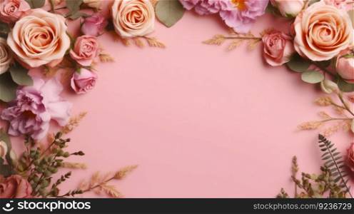 Pink floral frame background. Illustration Generative AI
