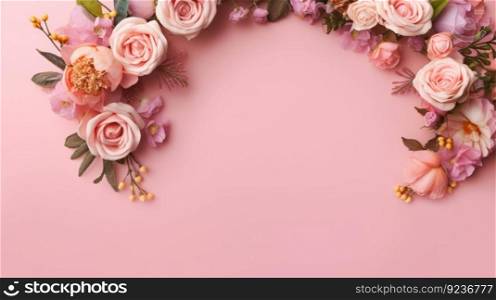 Pink floral frame background. Illustration Generative AI
