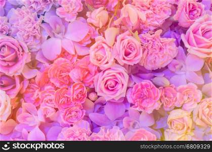 Pink flower background of rose, carnation and orchid