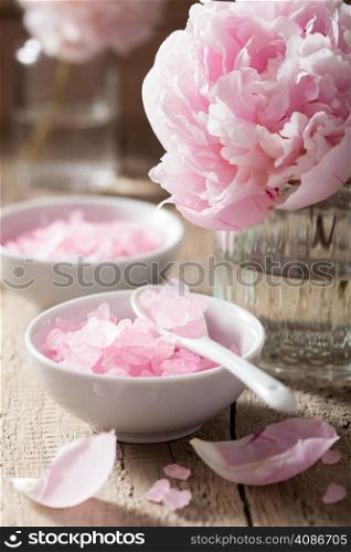 pink flower salt peony for spa and aromatherapy