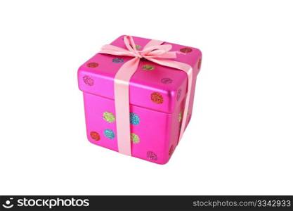 Pink gift box Christmas decoration isolated on white