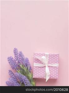 pink gift with lavender copy space
