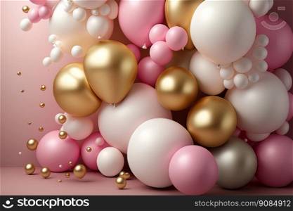 pink golden and white Balloons. Illustration Generative AI. pink golden and white Balloons. Illustration AI Generative